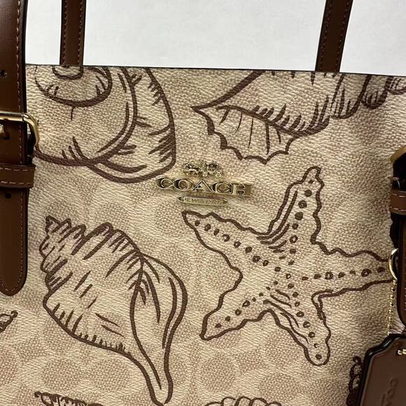 Coach Mollie Tote Bag In Signature Canvas With Shell Print In Canvas/Sand CBH64 - Picture 10 of 11